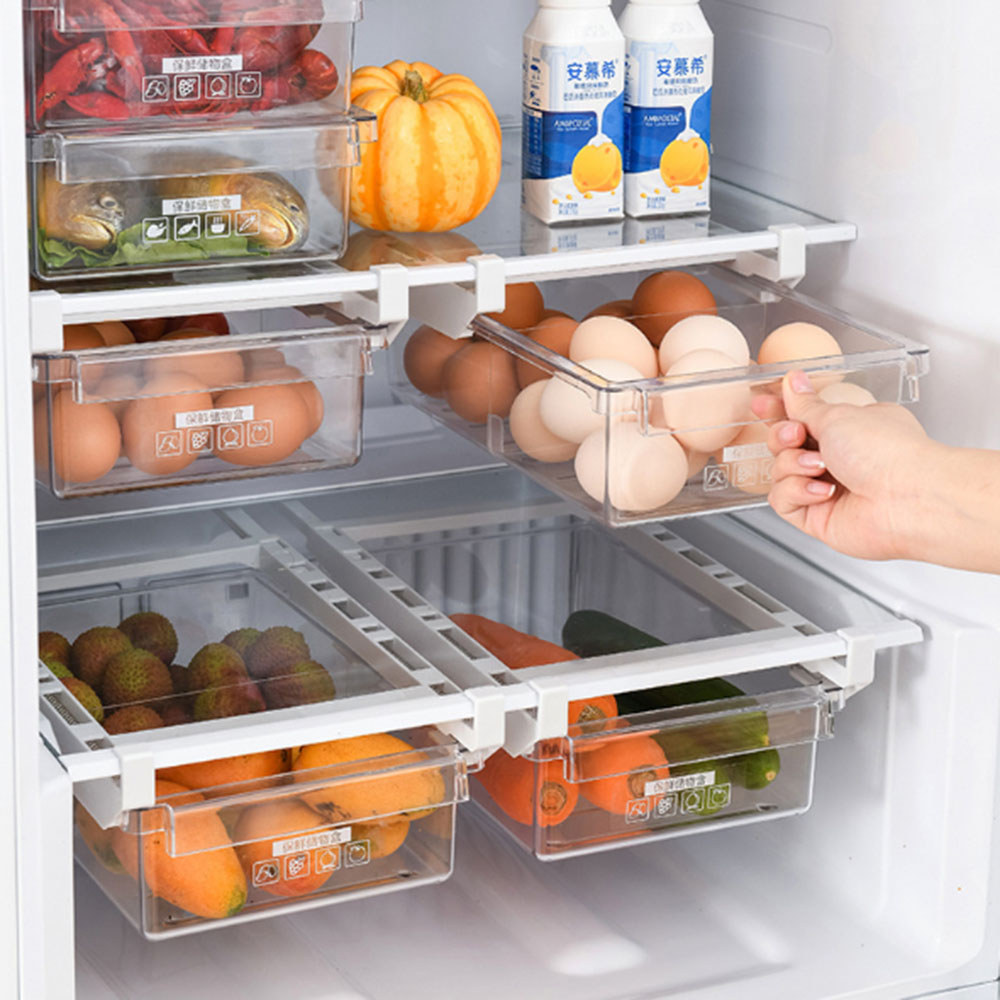 Fridge Organizer Storage Rack Fridge Freezer Shelf Pull-out Refrigerator Storage Box Food Preservati