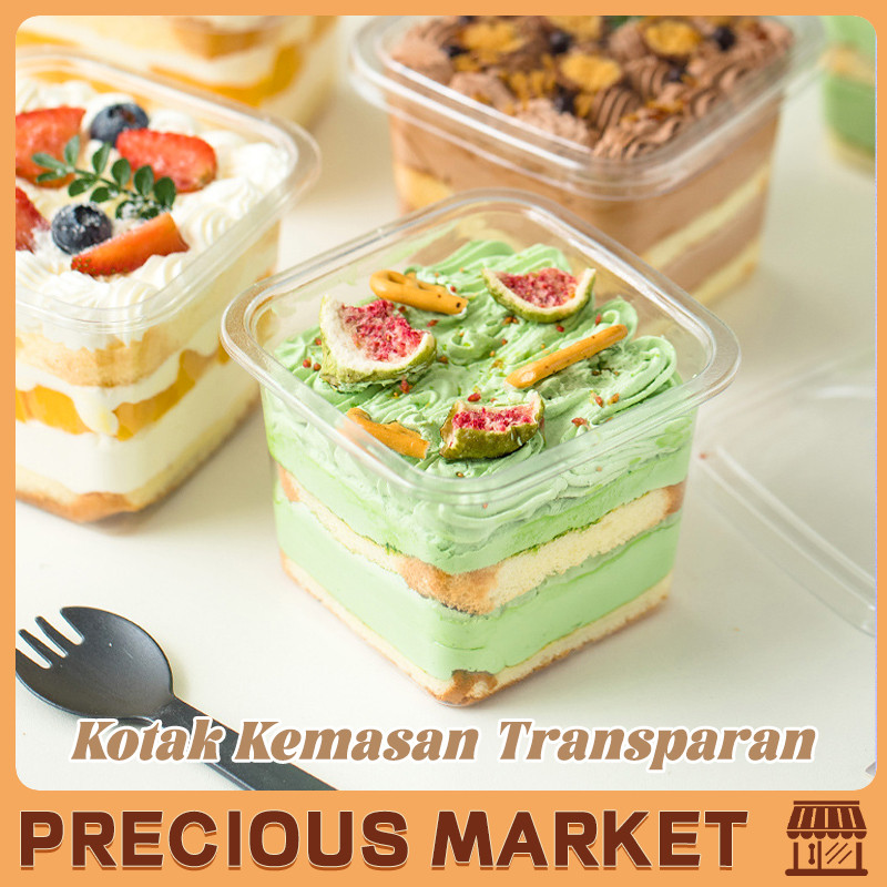Korean Dessert Box Kotak Tinggi Premium Cup Kotak Dessert Tiramisu Salad Puding-Kotak Persegi + Garp