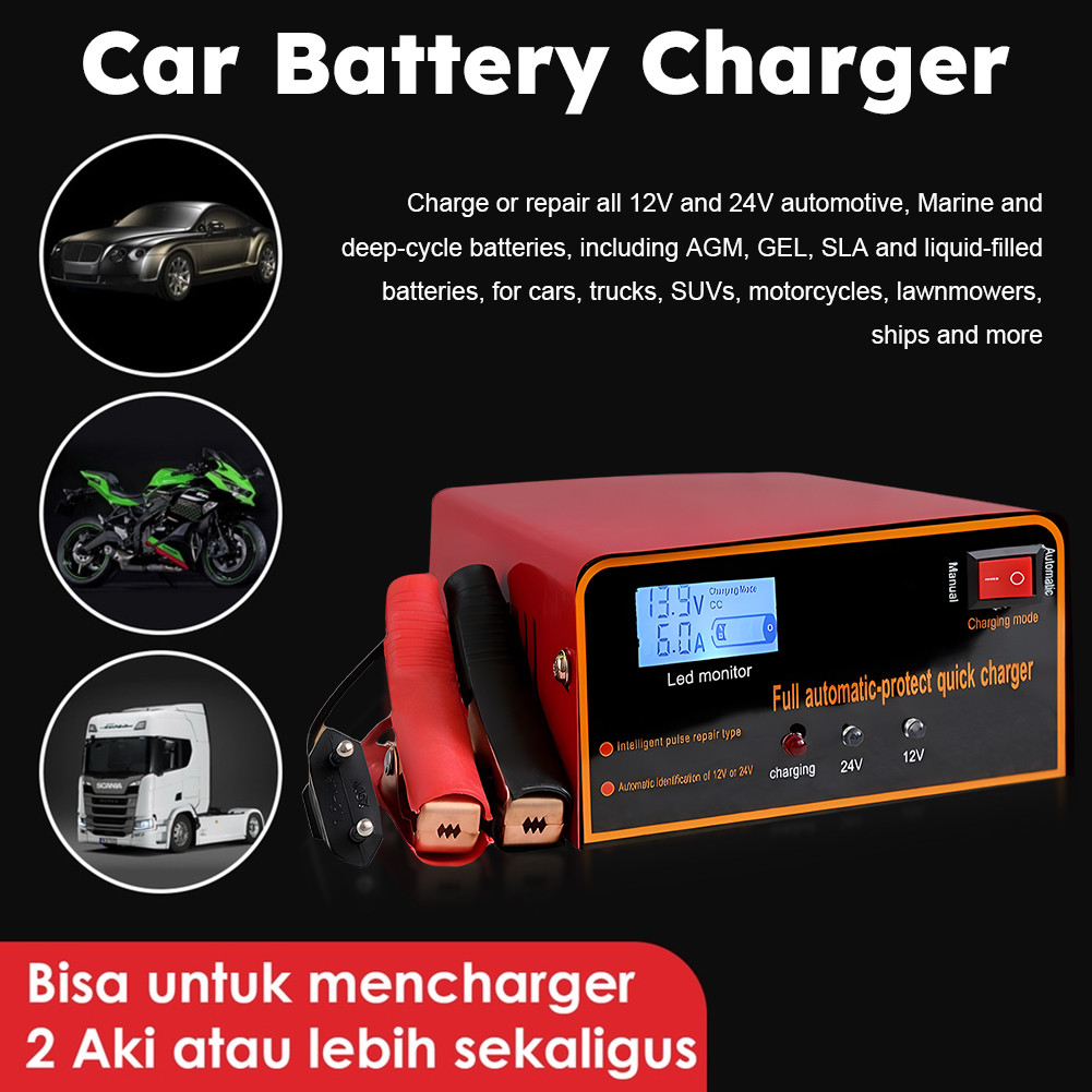 Pengisi Daya Baterai Mobil Traktor Perahu Pemotong Rumput Portabel dengan Layar LCD dan Perlindungan