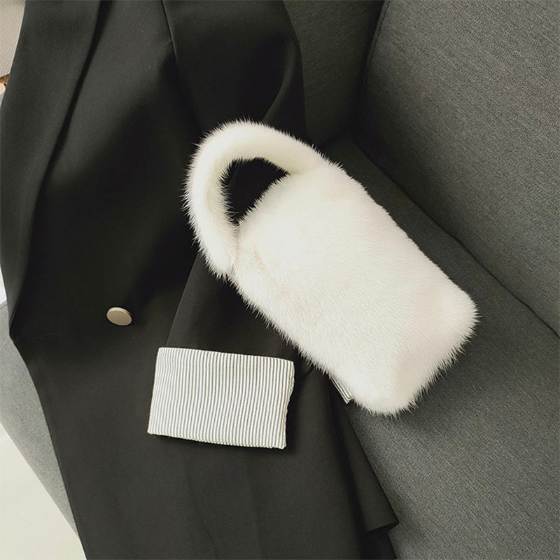 Mink Fur Mobile Phone Bag Women's Mini Furry Handbag Girl Fur Bags Y2K Crossbody Bag Purse Casual Ou