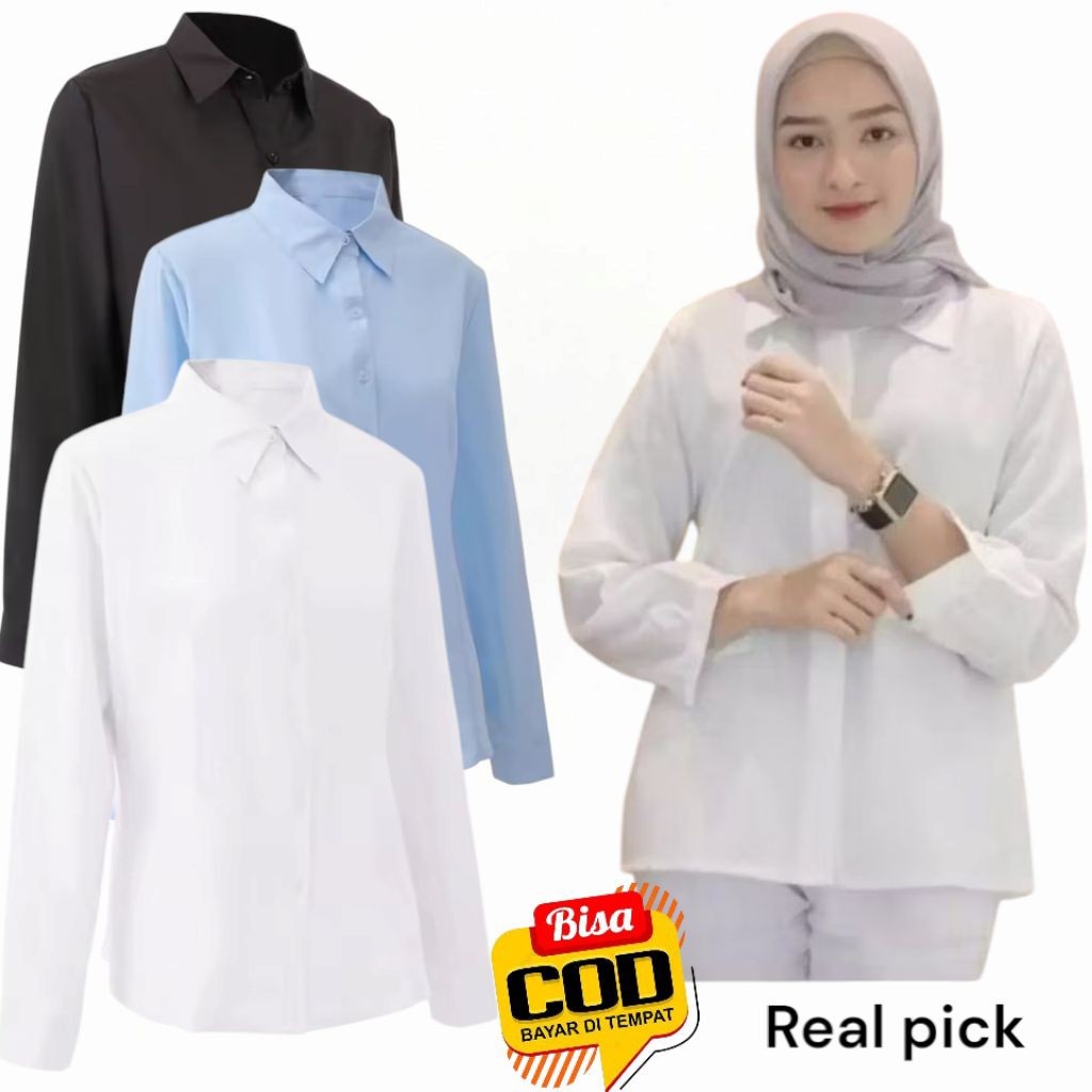 tutikonlinestore Kemeja Wanita Putih Lengan Panjang -  Baju Kemeja putih wanita Hem Kantor  Formal B