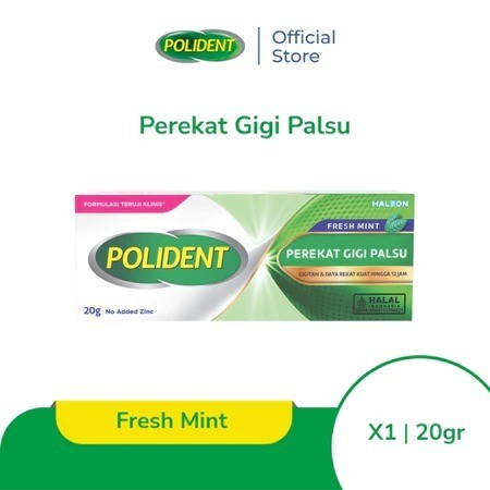 Polident Perekat Gigi Tiruan Fresh Mint 20g Halal/Polident Lem Gigi Palsu / Flavour Free