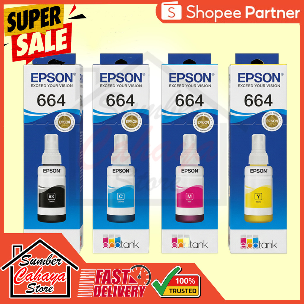 Epson 664 Tinta Original Botol Printer Ori EcoTank Satuan Seri L100 L110 L120 L200 L210 L220 L300 L3