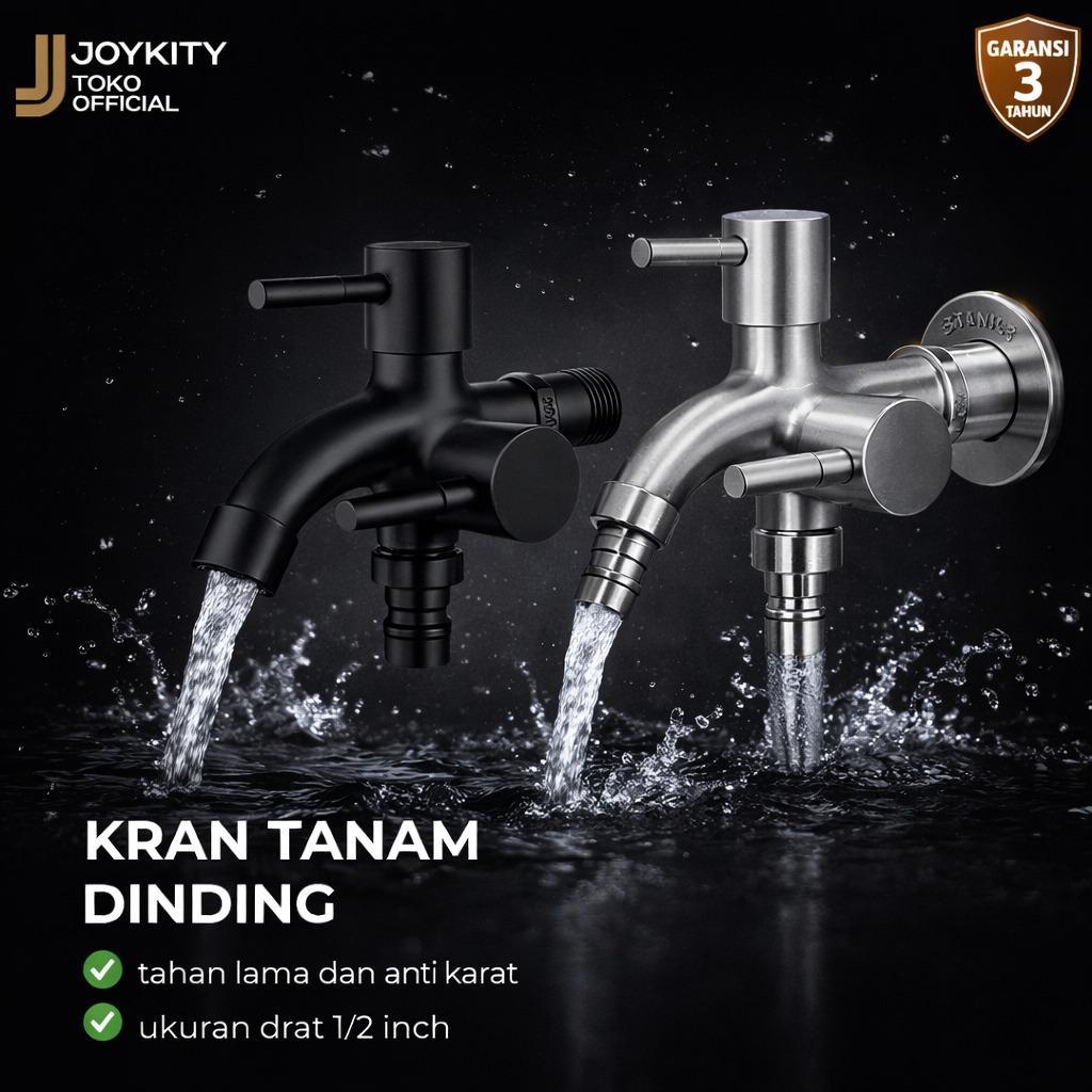 Kran Tanam Dinding Cabang 2 SUS304 1/2 Inci | Stop Kran Mesin Cuci & Jet Shower Anti Bocor Tahan Lam