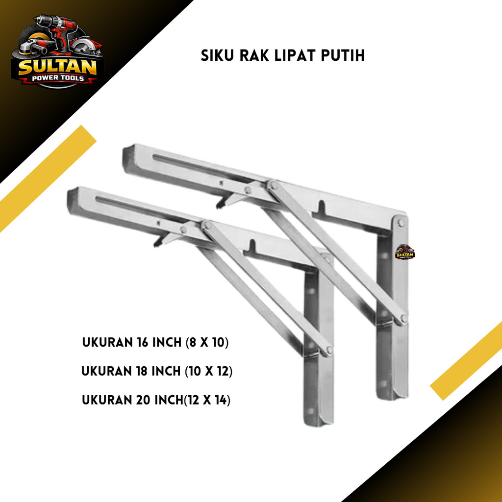 Siku Rak Lipat Bracket Engsel Siku Meja Lipat Dinding  1 Set 16 INCH/18 INCH/20 INCH PUTIH