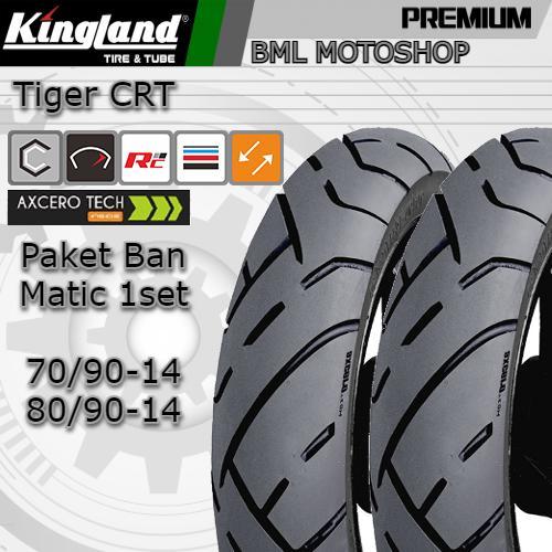 Paket Sepasang Ban Matic Tubeless 70/90-14 dan 80/90-14 Kingland CRT Ban Luar Ring 14 Harga 1set Unt