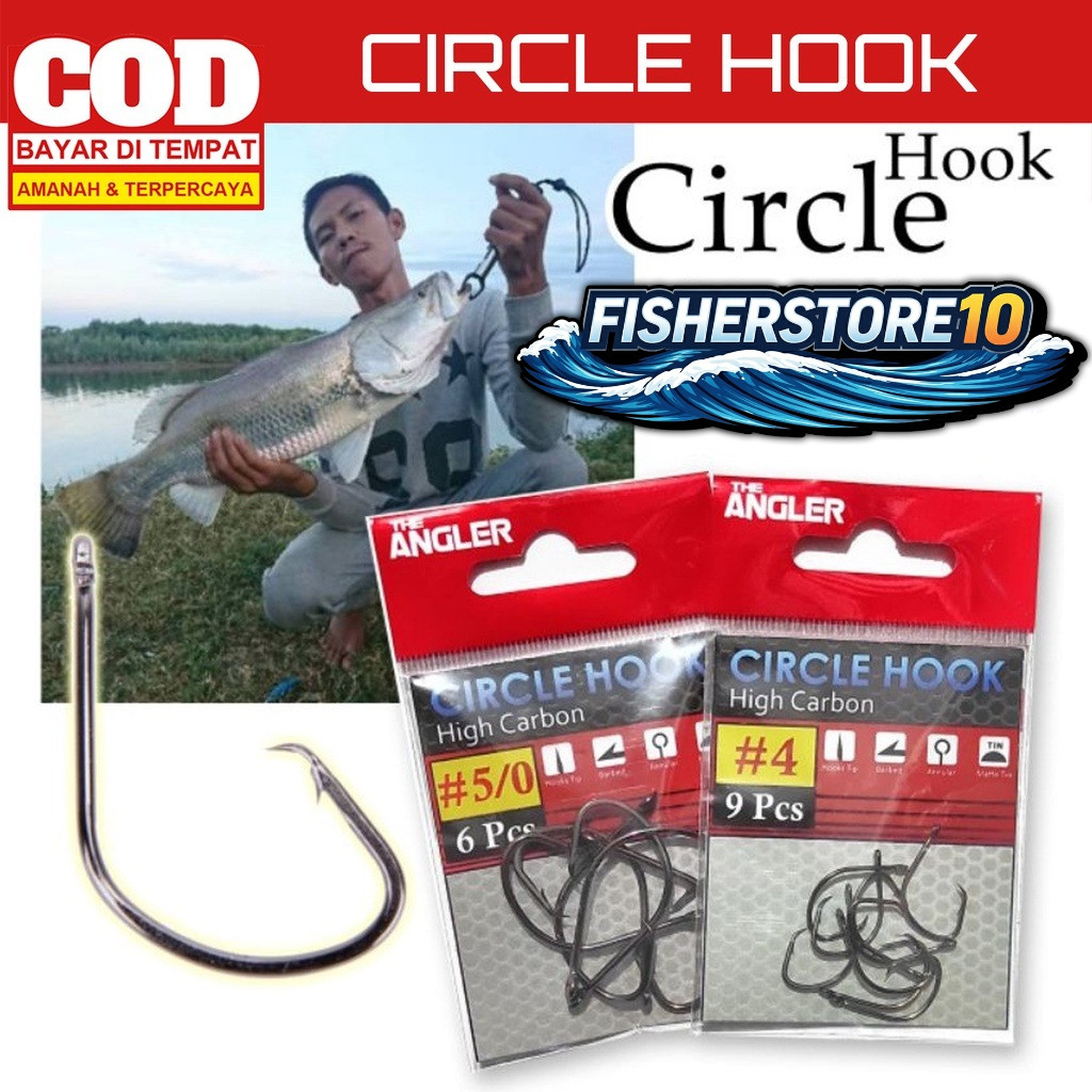 FISHER STORE Mata Kail Circle Hook Untuk Dasaran Otomatis Strike Bahan Carbon Mata Pancing Bulat Man