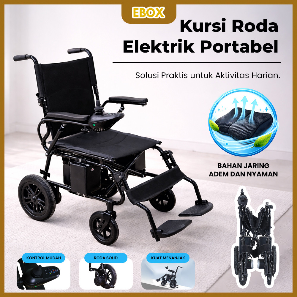 EBOX Kursi Roda Elektrik Lipat Otomatis Ringan untuk Dewasa & Lansia
