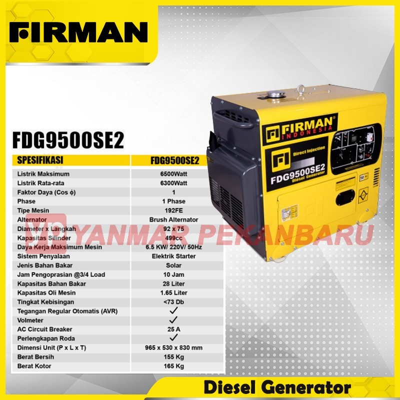 Genset FIRMAN SILENT DIESEL FDG 9500 SE 2 6500WATT