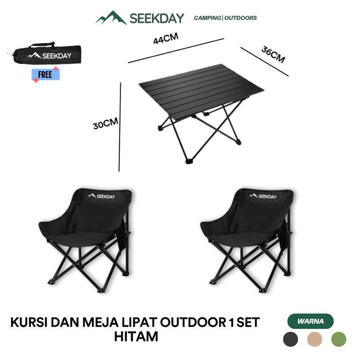 [TERLARIS] SEEKDAY Kursi Dan Meja Lipat Outdoor Set Camping Meja lipat portable 2 kursi 1 meja - Mej