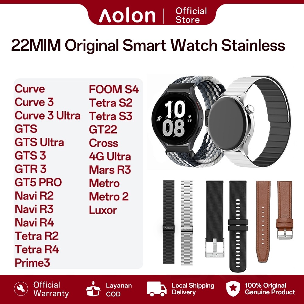Aolon 22mm Original Smart Watch Stainless Steel Strap for GT5 Pro/Tetra s2/Curve/GTS/NaviR3