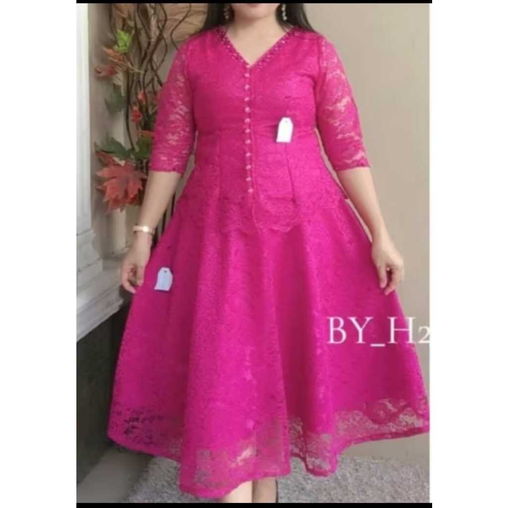 CICI (Set v kan rok sikel pendek) brokat kancing mutiara/stelan kebaya pesta wanita