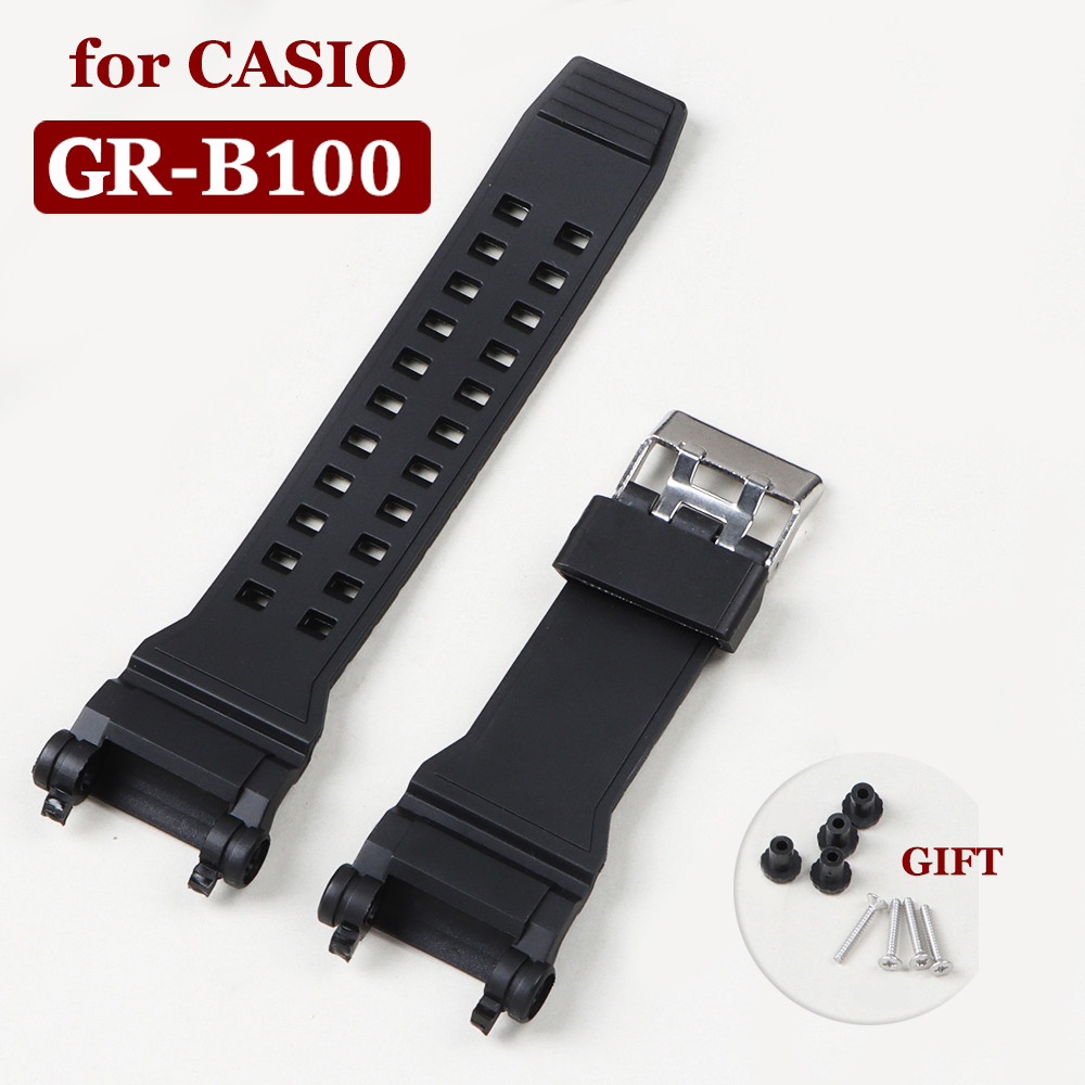 Rubber Bracelet for Casio GR-B100 Series Wat Strap Black GR-B100-1A Waterproof Wristband GRB100 Men'