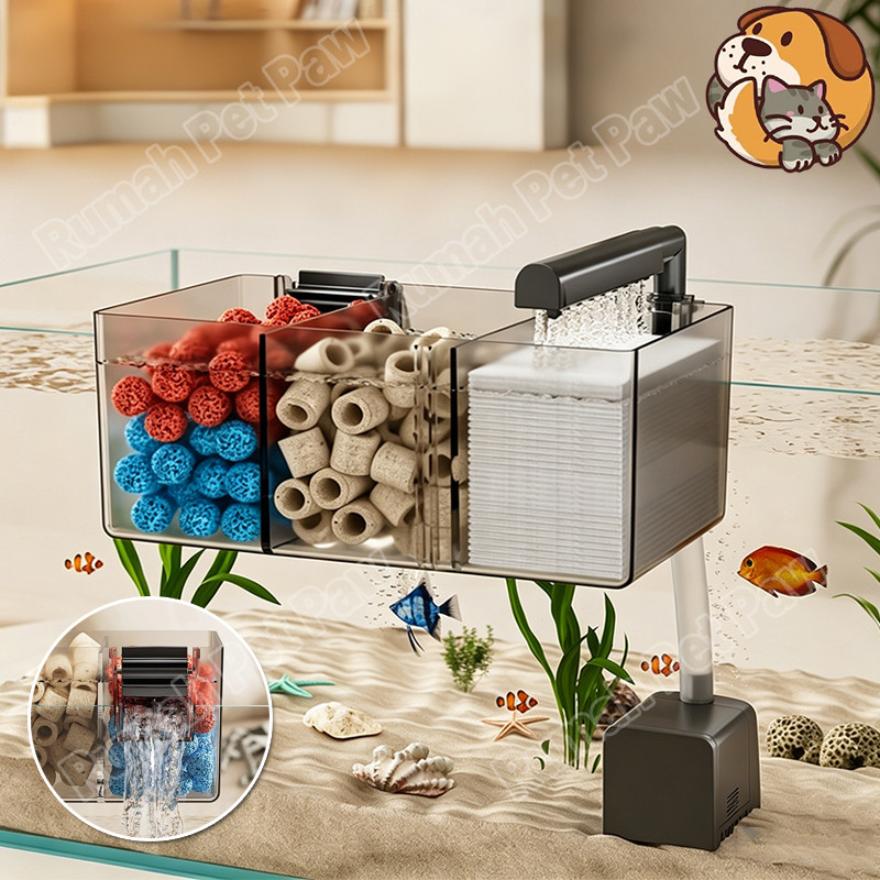 1 Set Filter Akrilik Gantung Air Filter Aquarium 3 in 1 Hangon Aquarium External Hang on Hanging Aku