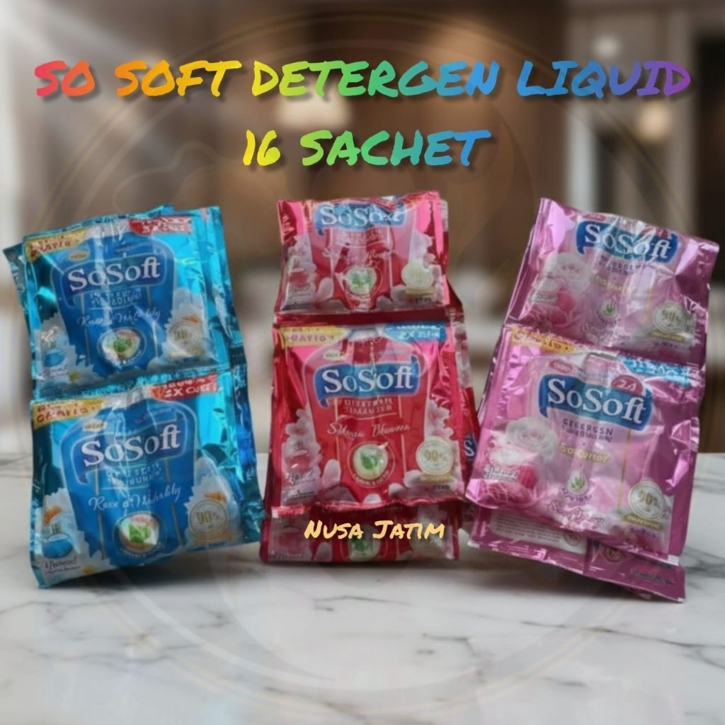16 Sachet Sosoft Detergen Cair | SOSOFT 16 SACHET | Lembut di Tangan, Aroma Segar