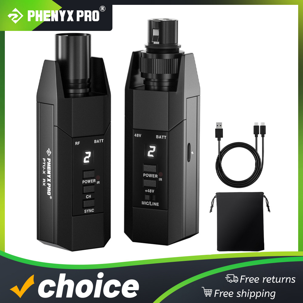 Phenyx Pro PTUX Plugon XLR Wireless Transmitter Receiver System, WiredtoWireless XLR Microphone Adap