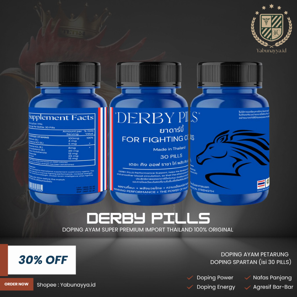 DERBY PILLS BIRU ORIGINAL DOPING BOOSTER SUPLEMEN VITAMIN AYAM ADUAN PETARUNG TAJI IMOPRT THAILAND