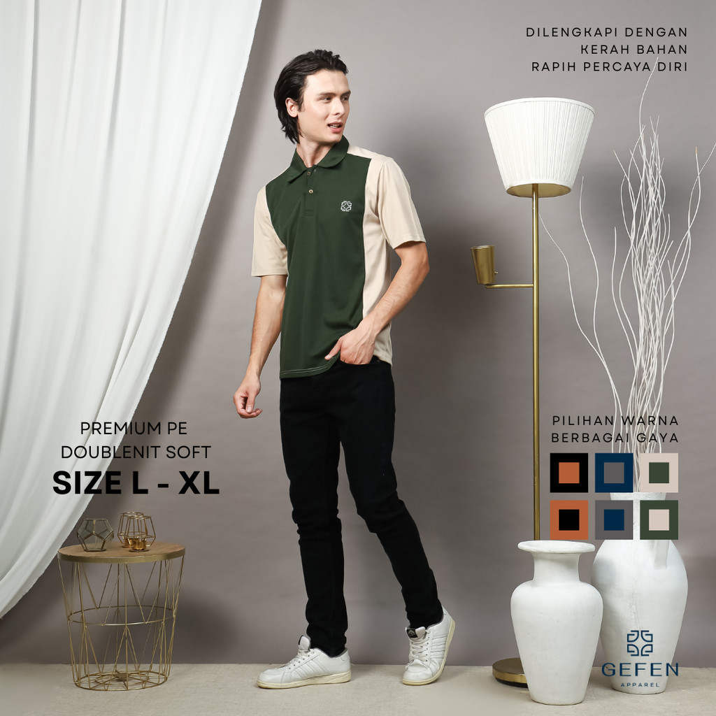 GEFEN - Kerah Polo Kombinasi Block Pria Kaos Bapak Bapak Berkerah