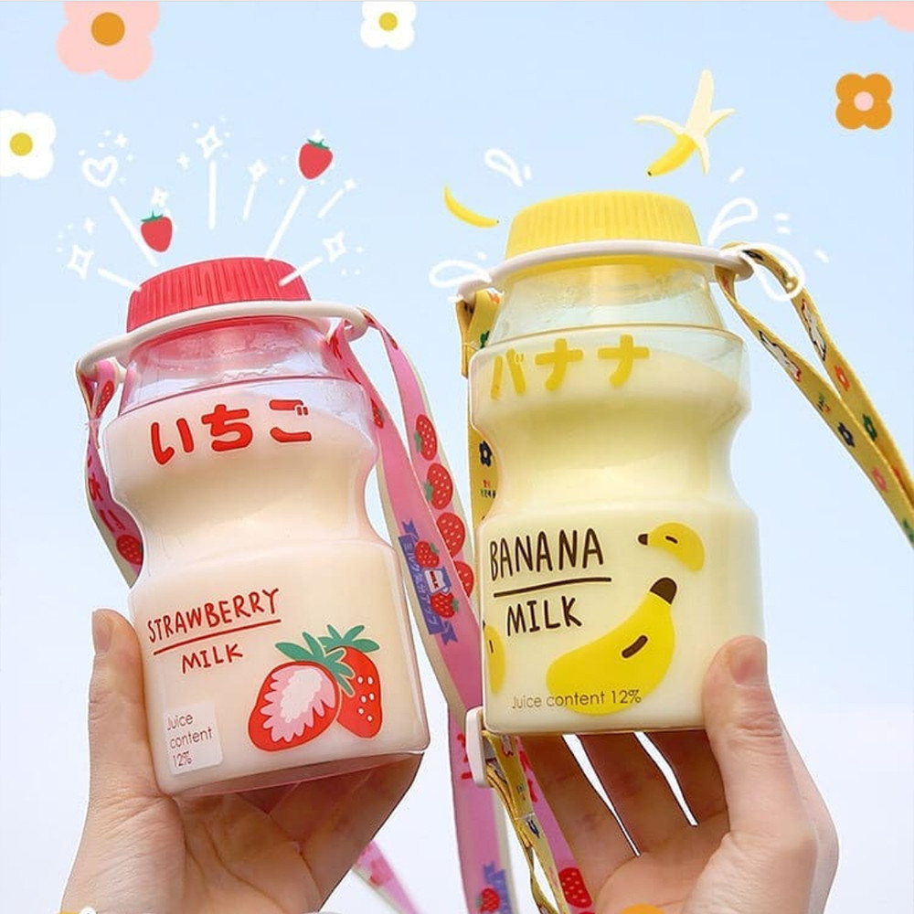 480ml Cute Frosted Plastic Fruit Water Bottle BPA Free Portable Leakproof Yakult Shape Kawaii Milk C