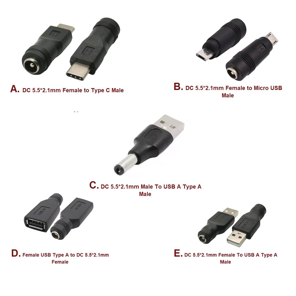 Adapter DC Jack Socket Soket DC 5.5x2.1mm Female to Micro USB / Type C / USB A Female / USB A Male J