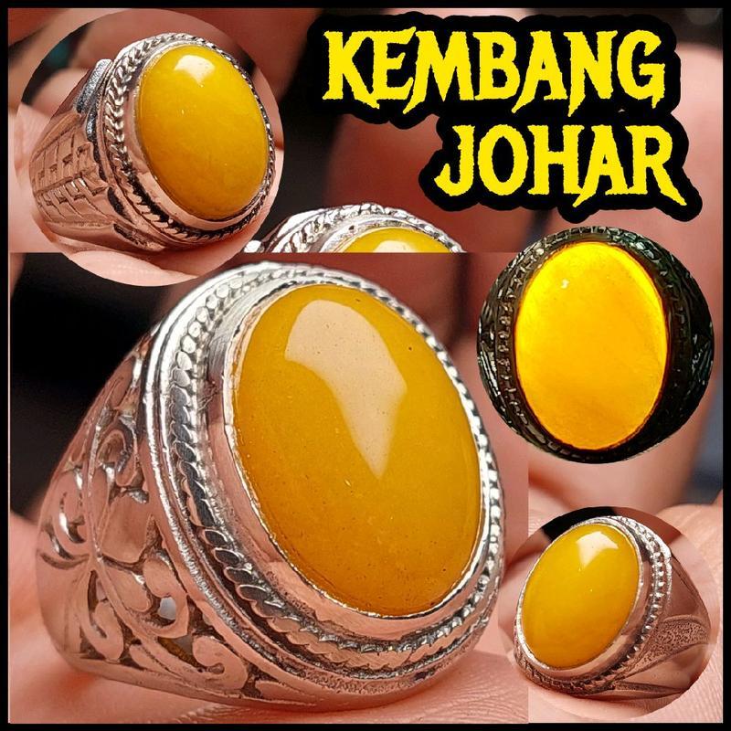 Cincin batu kembang johar kristal tembus senter 16mm 18mm yellow jade /  Batu giok kuning / batu yak