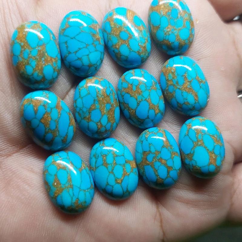 Batu pirus biru urat emas ceplok kuro / pirus persia serat jala elegan