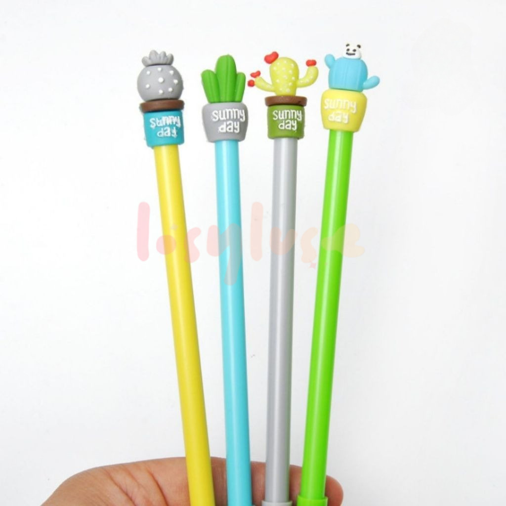 1 PCS Pulpen Gel Karakter Model Kaktus Sunny Day Cute Lucu Alat Tulis Sekolah