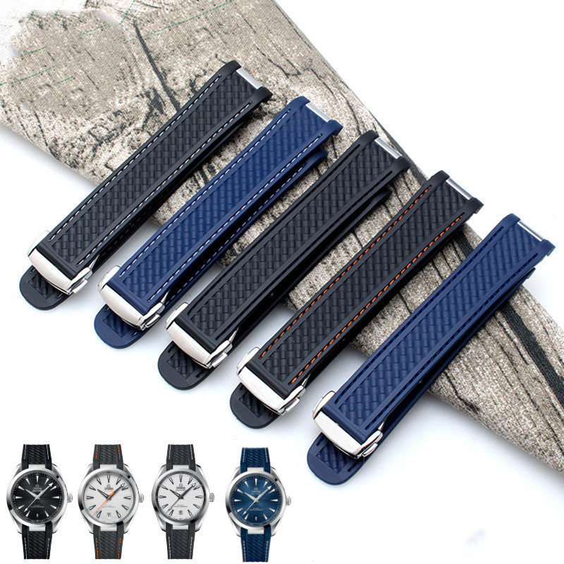 For Omega AT150 Seamaster 300 AQUA TERRA ving wates straps Black Blue Silicone Wat Strap 20mm Rubber