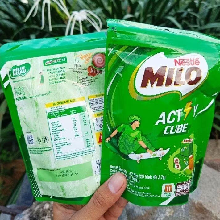 MILO ACTIV Cube Susu Coklat Pouch 2.7g x isi 25 kotak blok Candy Permen 3 in 1 milk rol biskuit uht 