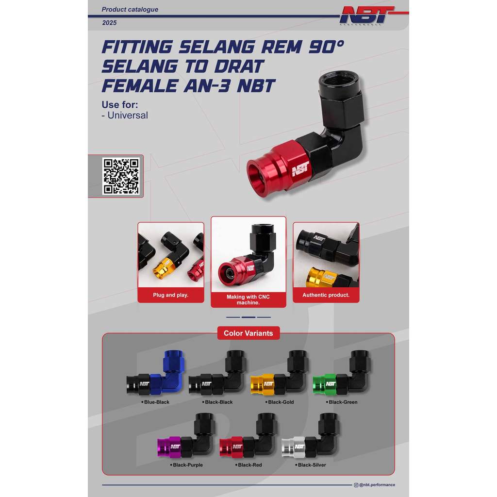 Fitting Nipple Nepel Selang Rem 90 Derajat Selang To Drat Female AN-3 NBT