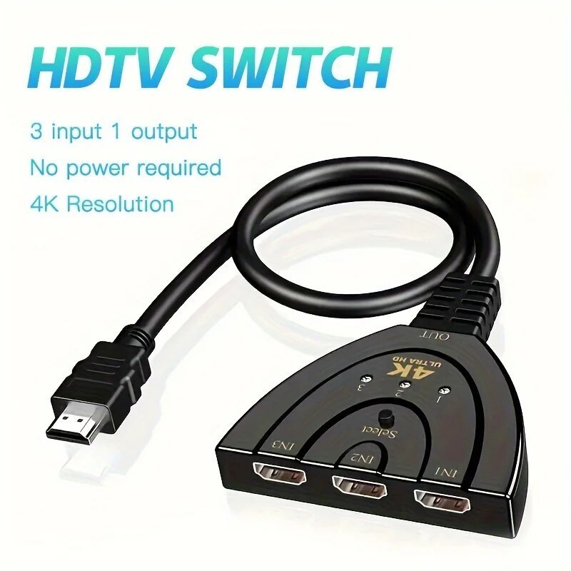 4K HDTV Splitter 3 In 1 Out 3-Port HD Switcher Selector HD Cable Supports Full HD 4K 1080P 3D Player