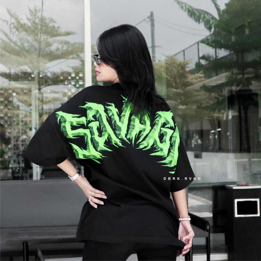 OVERSIZE T-SHIRT -  SAVAGE GREEN - BLACK - DBRK RVNG