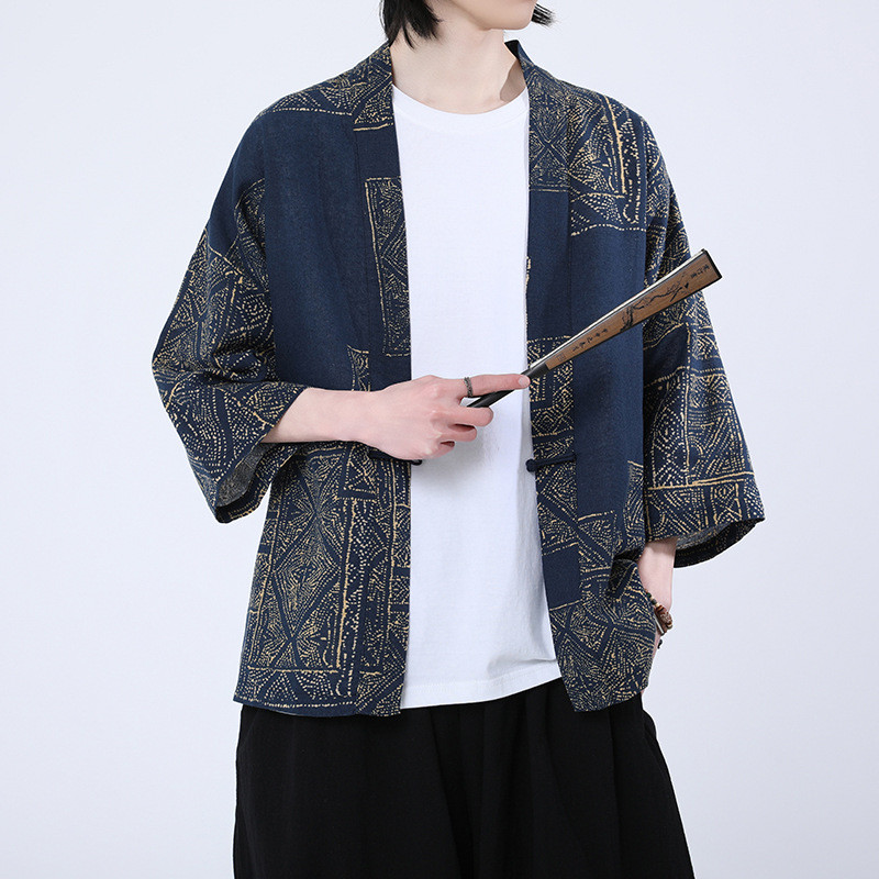 Jaket Pria Gaya Cina Hanfu Tang dengan Kancing Bunga Baru