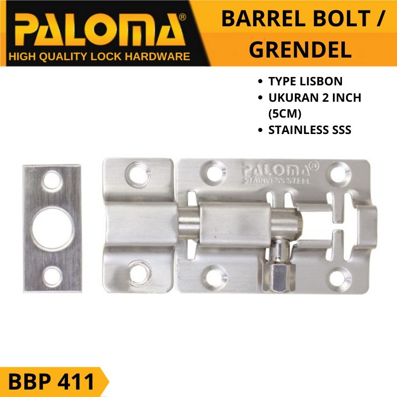 GRENDEL STAINLESS SANTEKAN KUNCI SLOT SELOT JENDELA DAN PINTU PALOMA BBP 411 LISBON 2" INCH  5CM