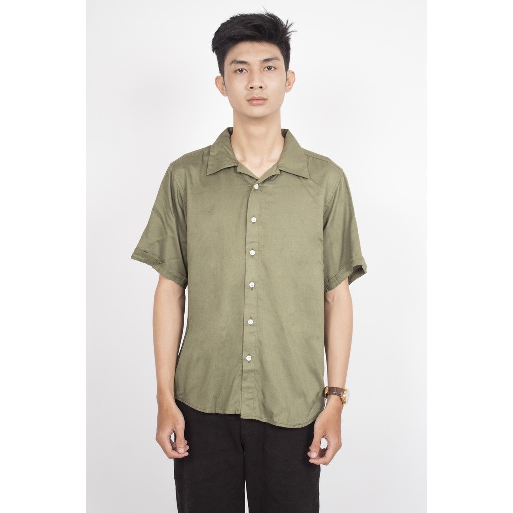 BLOROXCIN FortKlass Gramy Kemeja Pria Cowo Cowok Polos Pria Lengan Pendek Kemeja Santai Kantor Rayon