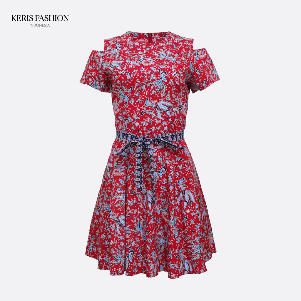 Keris Gallery Dress Batik Lengan Pendek Motif Burung Hong - Merah