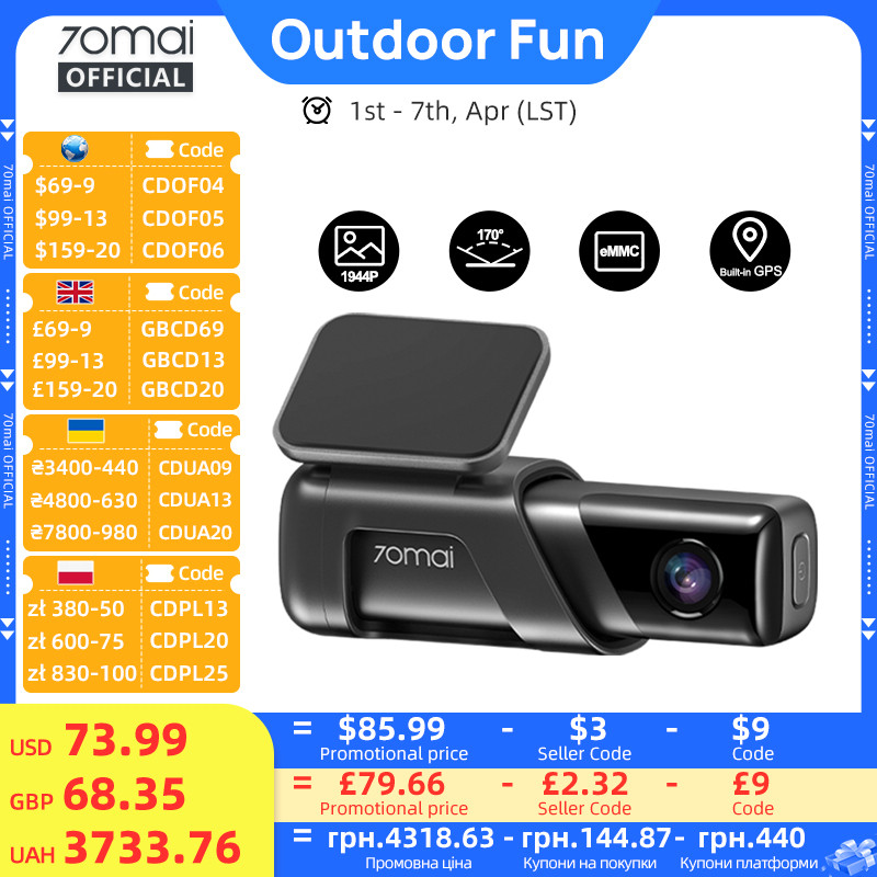 70mai Dash Cam M500 1944P 170FOV 70mai M500 Car DVR Dash Camera Recorder GPS ADAS 24H Parking Monito