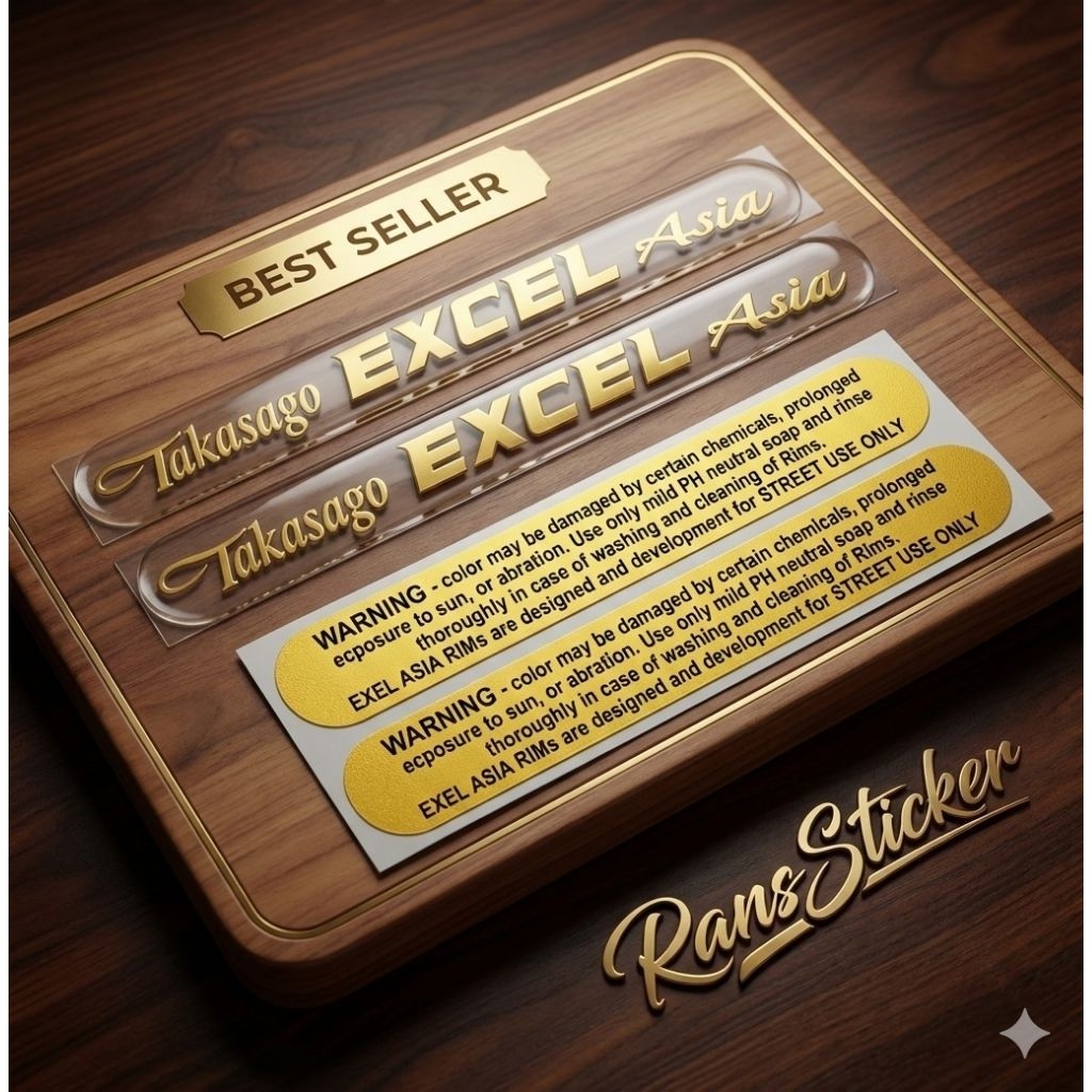 (2 PCS) TRANSPARAN STICKER STIKER VELG TAKASAGO EXCEL ASIA PRINT BERKUALITAS ORI / STICKER TAKASAGO 