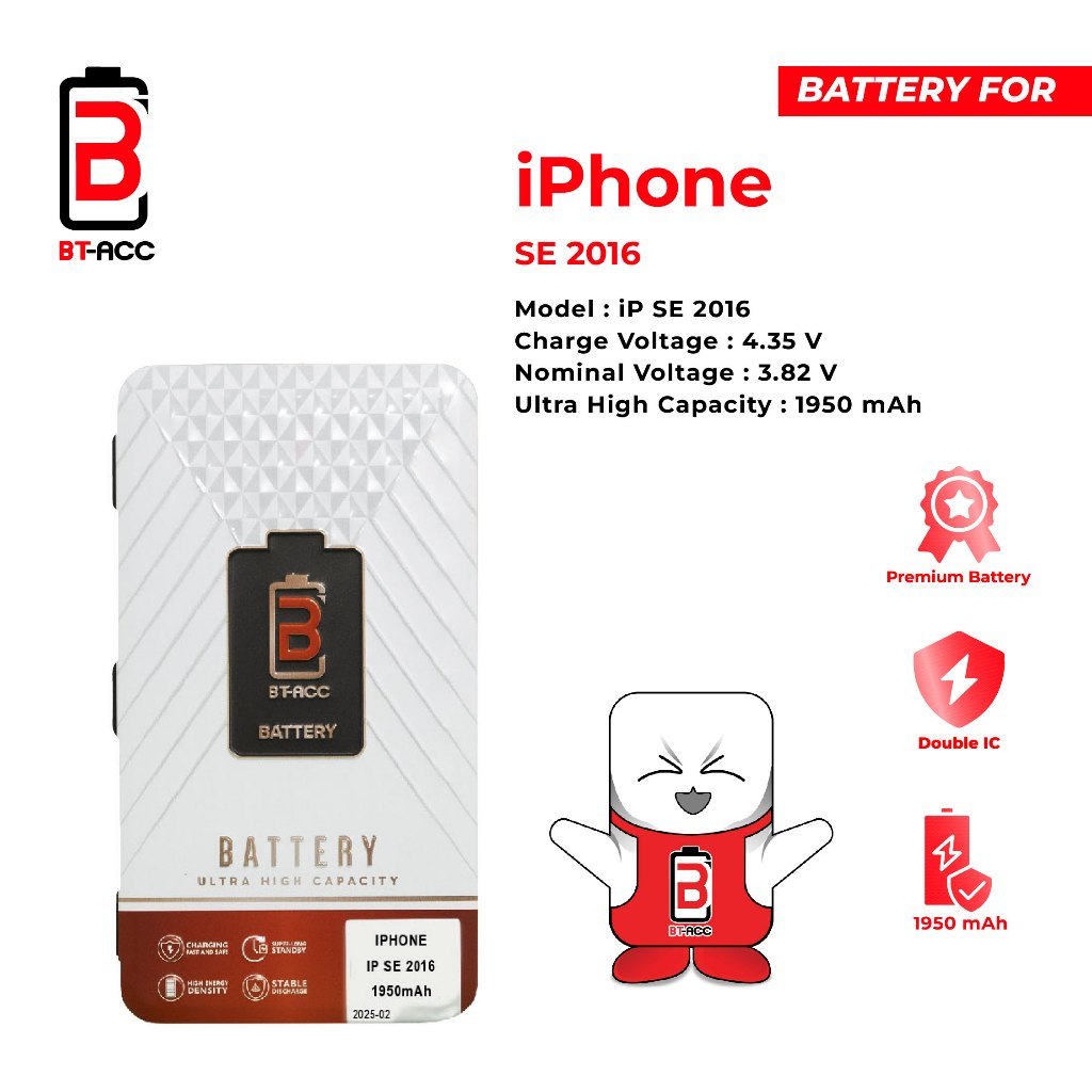 BT-ACC Batre Ultra High Capacity Battery Baterai For iPhone SE 2016 With 1950mAh