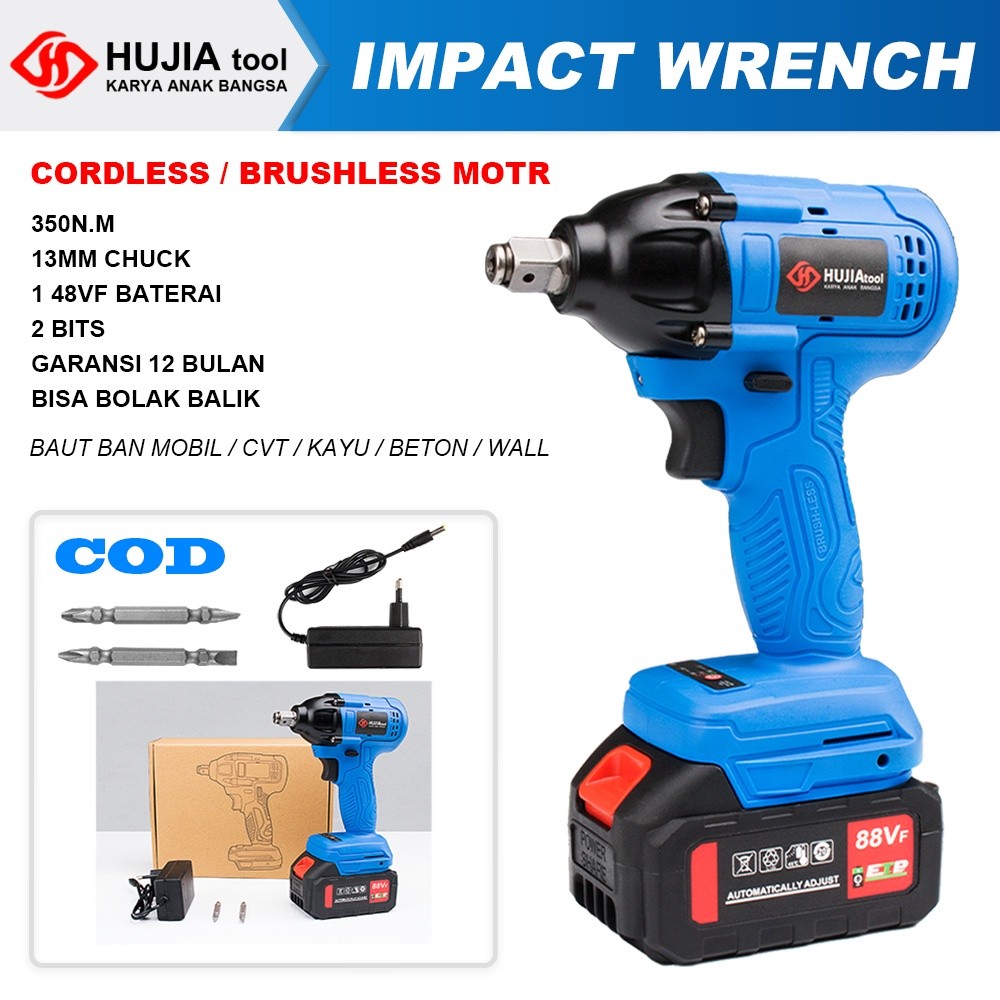 Hujia Pembuka Baut Hujia PRO 2221 2 Baterai, Impact Wrench Fullset Terbaik / HUJIA PRO IMPACT WRENCH