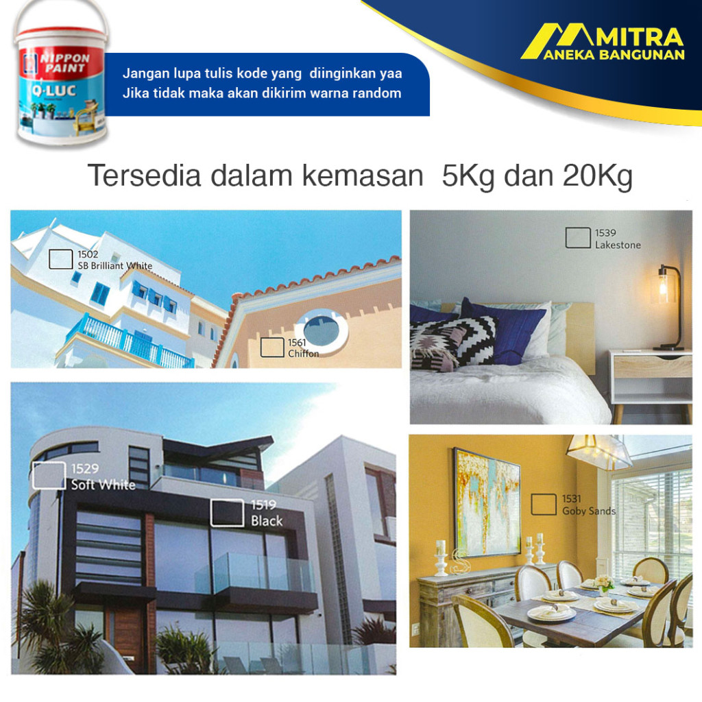 CAT 1 PAIL QLUC GOLD NIPPON PAINT / CAT INTERIOR NIPPON PAINT 18 KG 1 EMBER / CAT DINDING MURAH EKON