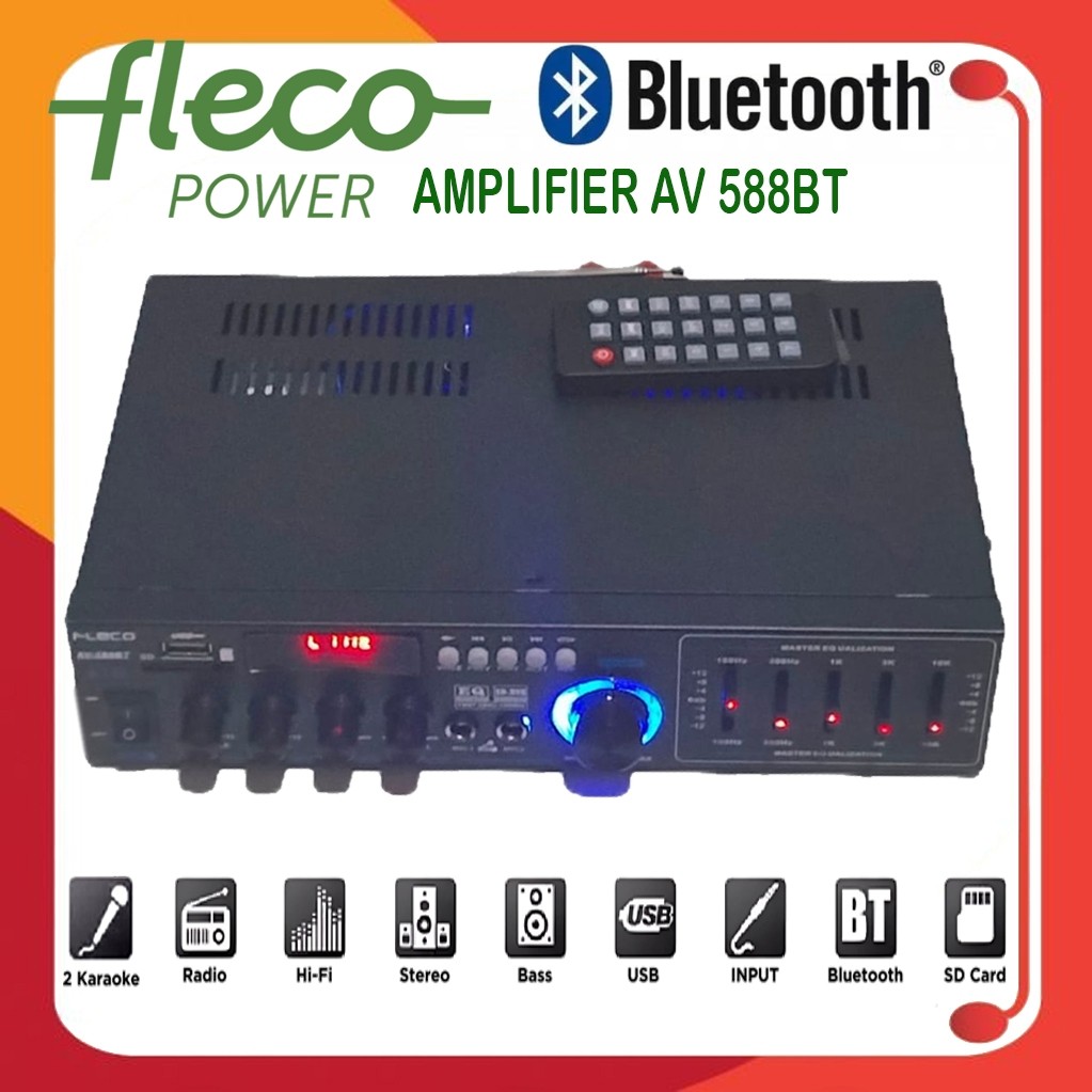 Amplifier FLECO AV-588BT Fitur Komplit Bluetooth / Karaoke / USB / SD Card / Radio FM / Remot | Ampl