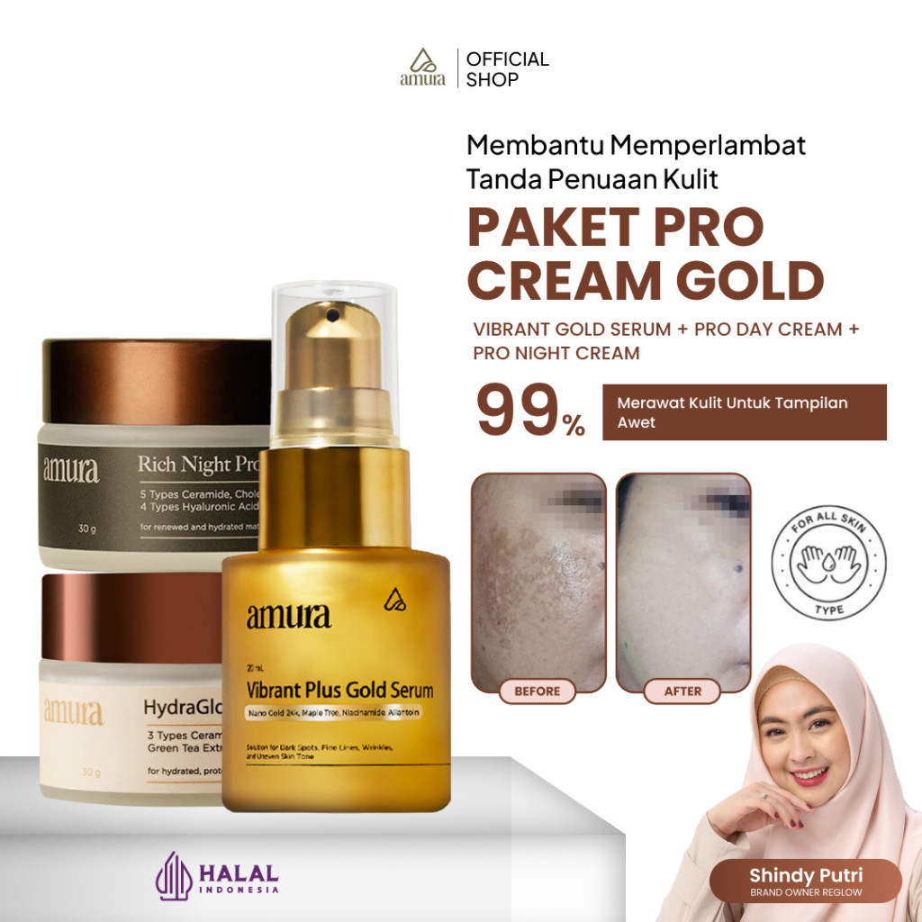 Paket Amura Penghilang Flek Dan Kerutan Pro Day Cream + Pro Night Cream + Vibrant Gold Serum – Peraw