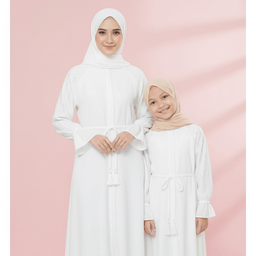 Abaya Couple Ibu Anak Premium Hitam Terbaru Putih Kids Mom Mewah Remaja Gamis Lebaran 2026 Muslim