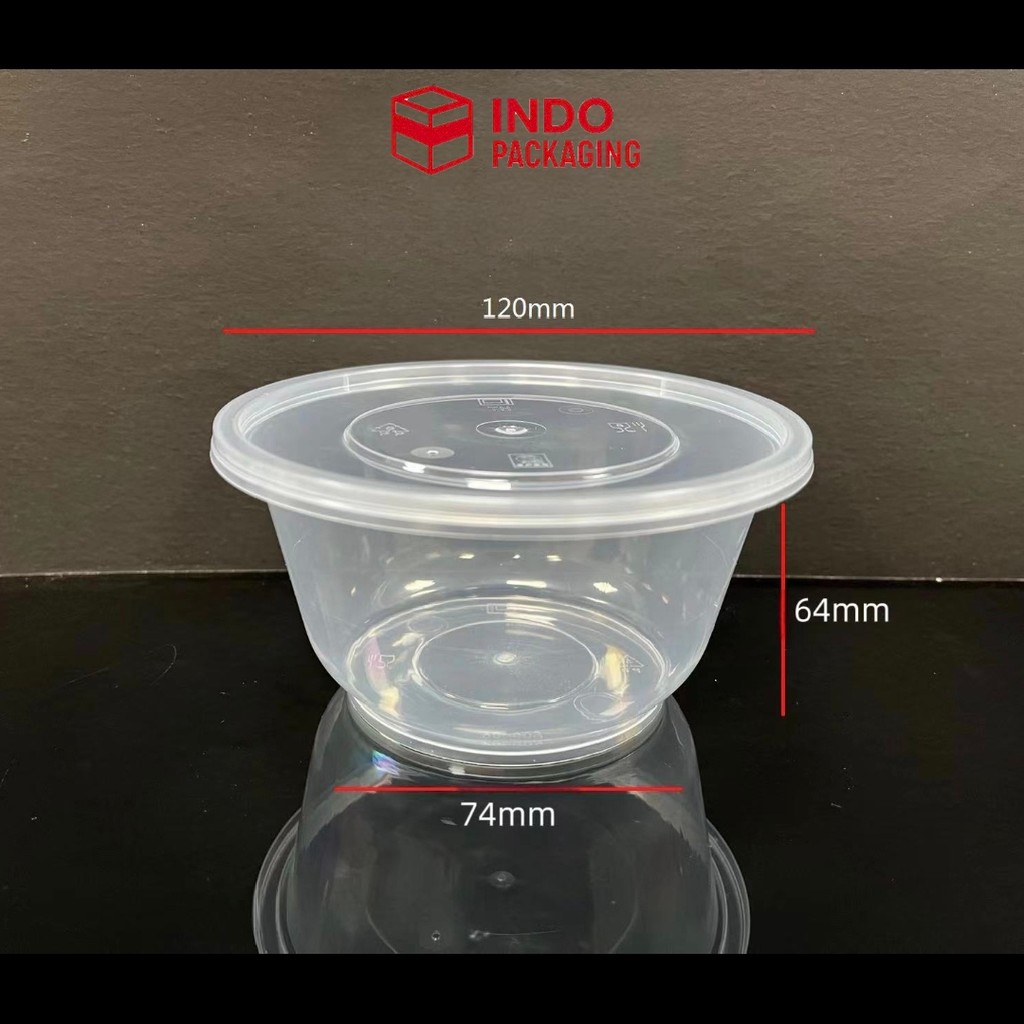 INDO PACKAGING Mangkok plastik 500 ml Bowl / Thinwall BULAT 500ml + tutup cup