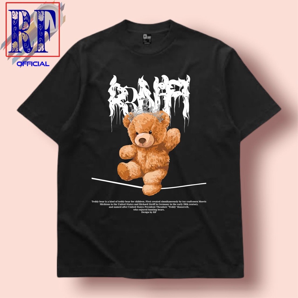 (COD) KAOS VINTAGE TEDDY BEAR / T-SHIRT OVERSIZE / | BAJU HITAM PRIA