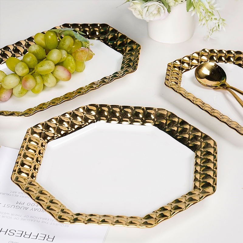 RoyalHuis Elizabeth Collection Piring Keramik Makan & Mangkuk Keramik Putih List Gold Motif Rantai E