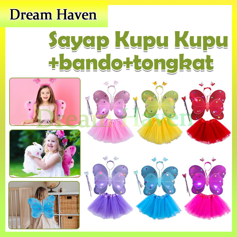 Bando Sayap Lampu LED Bercahaya/1 set sayap peri kupu kupu+bando+tongkat