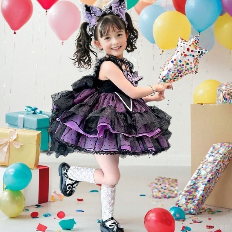 [Kota Dongeng]Gaun anak perempuan, gaun putri Lolita dengan tali bahu, gaun balet anak perempuan