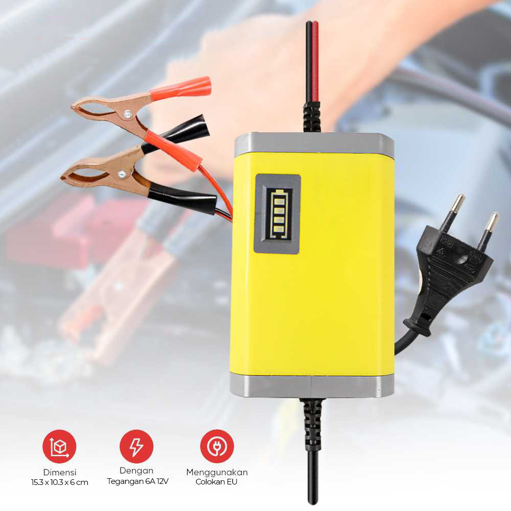 Charger Aki Mobil dan Motor 12V 6A – Pengisi Daya Pintar Aman